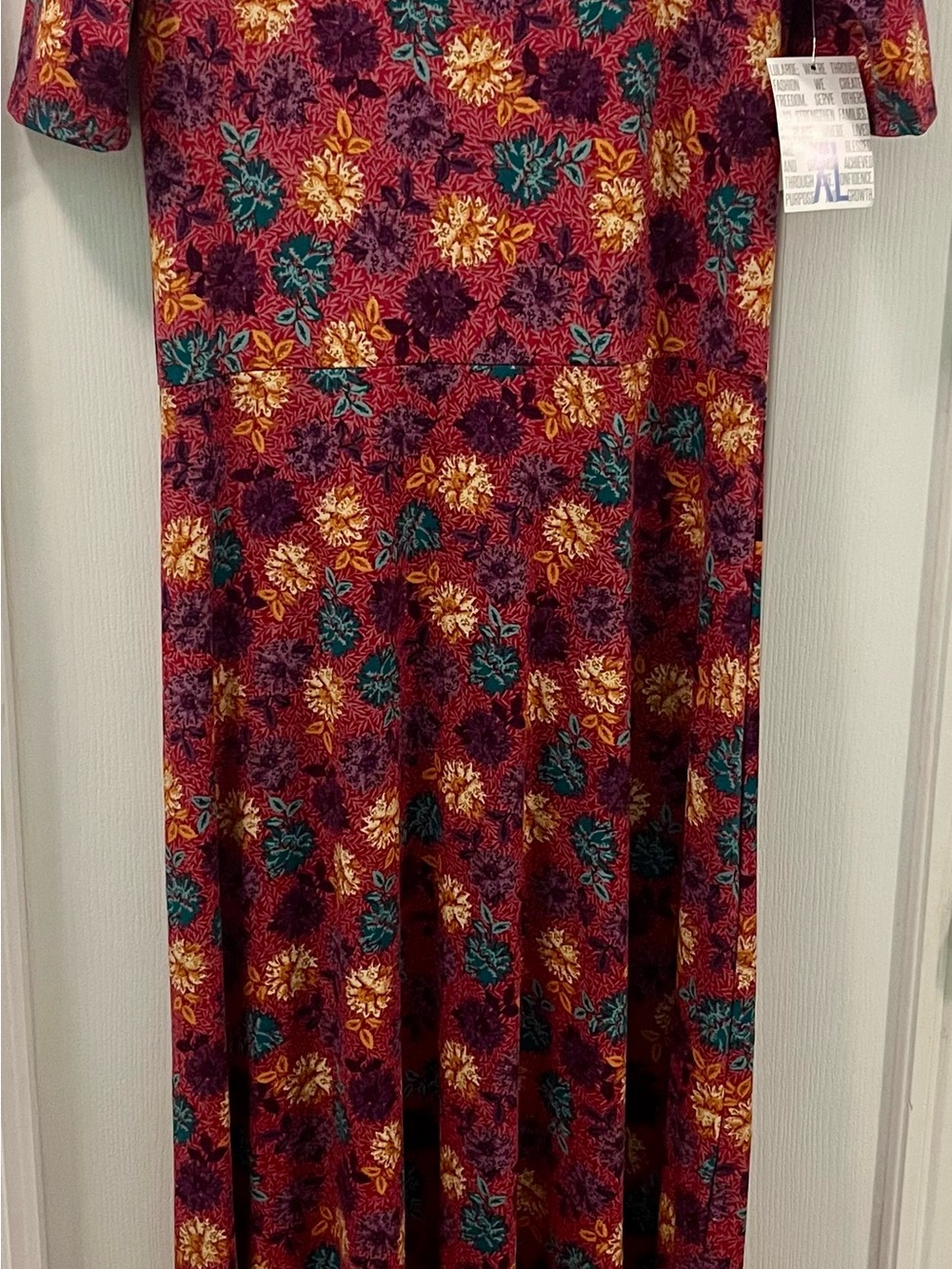NWT LuLaRoe Ana Dress XL. Burgundy Floral Maxi Skirt with Teal and Gold Accents.
